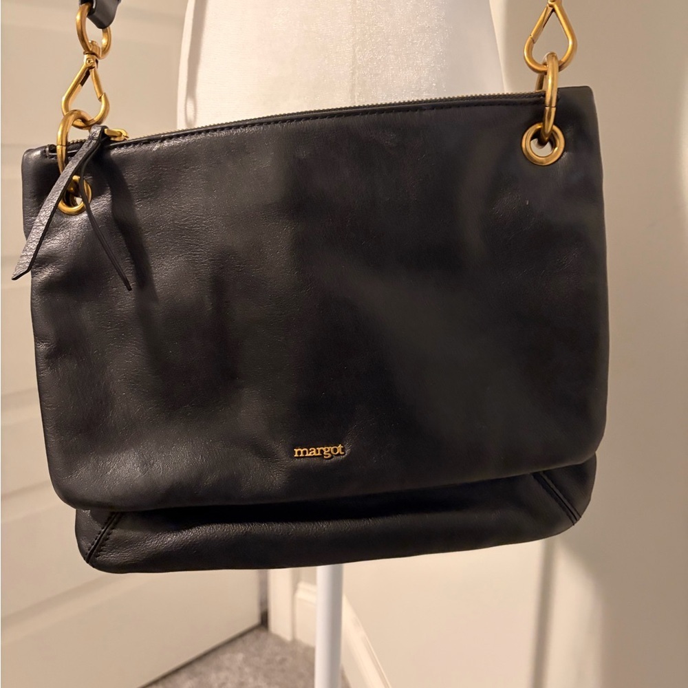 Margot Elegant Black Leather  Shoulder Bag with Gold Accents